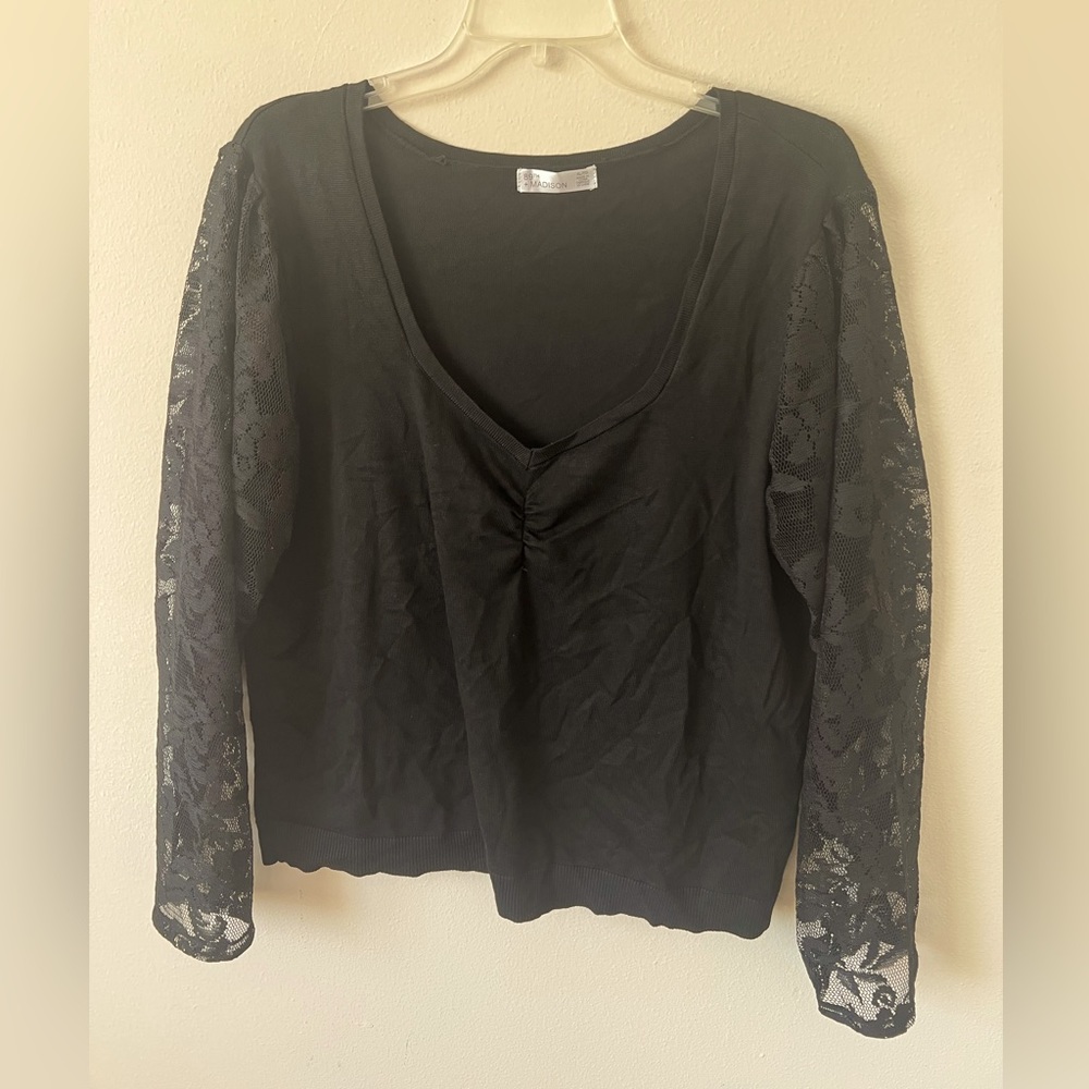 Black v neck top with long lace sleeves